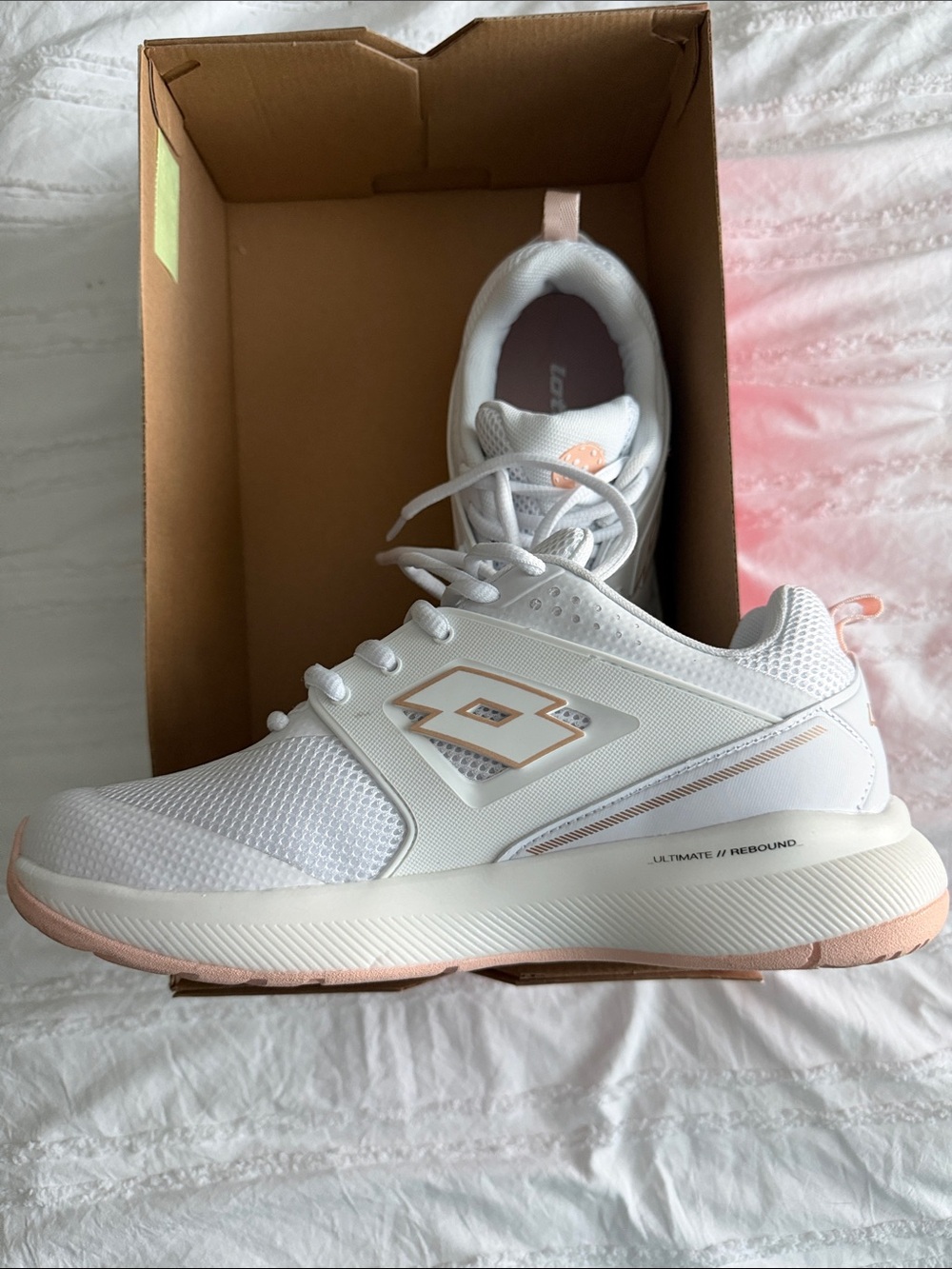 Women's White Athletic Sneakers with Rose-Tone Accents - Picture 2 of 5